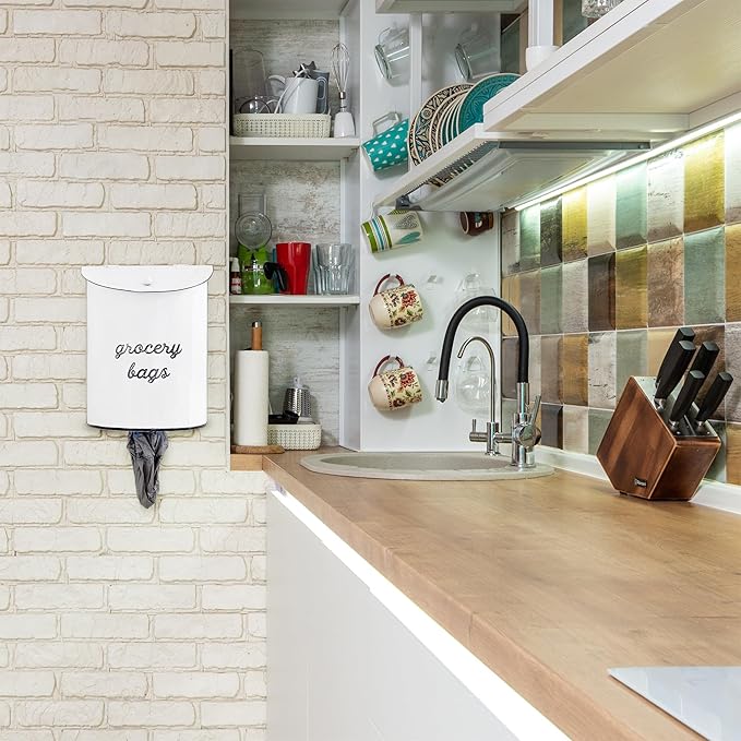 AuldHome Design Rustic Grocery Bag Holder; Wall-Mounted Vintage Enamelware - Image 3