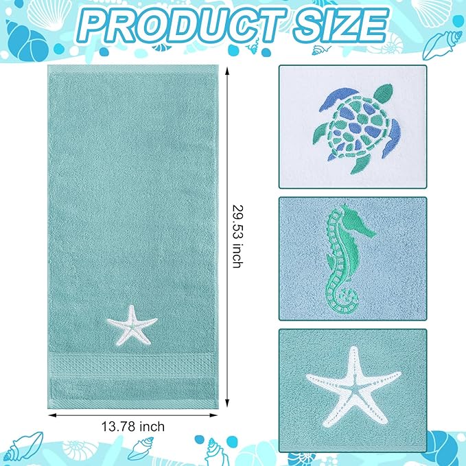3 Pcs Ocean Beach Coastal Hand Towels - Image 3