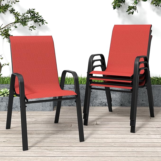 Patio Chairs Set of 4, Stackable Outdoor Dining Chairs for All Weather Textilene Fabric & Metal Frame, Outdoor Chairs Set for Backyard Deck Garden by Vimstora