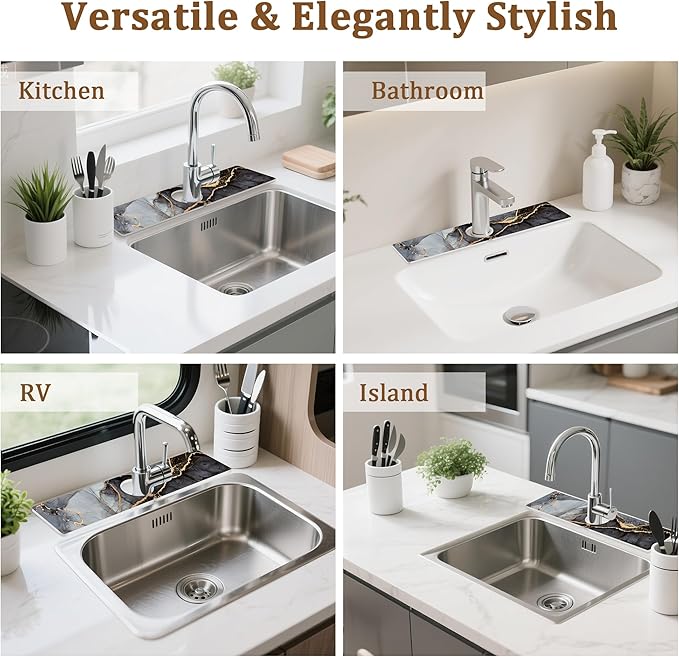 Stone Faucet Mat for Kitchen Sink, 15.7" Fast Drying Around Faucet Diatomite - Image 4