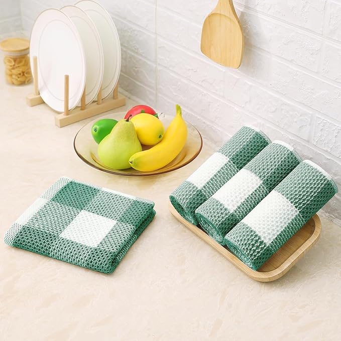 Homaxy 100% Cotton Waffle Weave Check Plaid Kitchen Towels, 13 x 28 Inches - Image 7