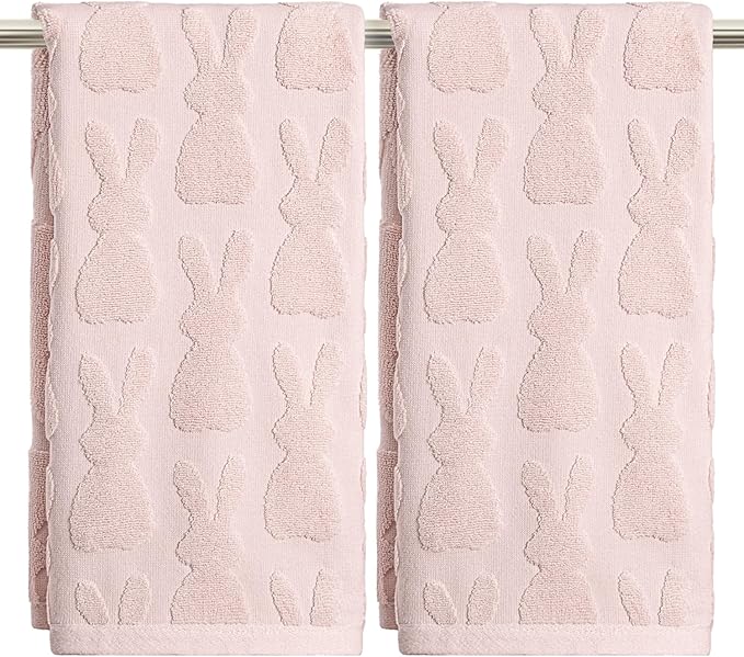 Artoid Mode 2 Pcs Pink 3D Rabbit Jacquard Easter Hand Towels by ArtoidMode