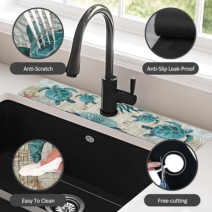 2PCS 24" X 5.5" Kitchen Sink Splash Guard Faucet Mat Sea Turtles Super - Image 6