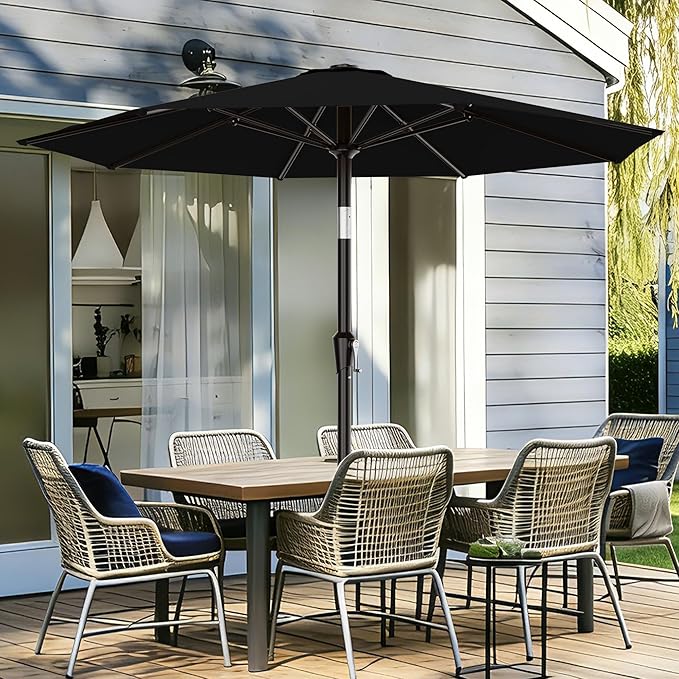 AreShark 9 FT Patio Umbrella for Outdoor, Outdoor Table Umbrella with Push Button Tilt and Crank, Outdoor Patio Umbrellas with 8 Sturdy Ribs for Market, Garden, Pool (Black) - Image 2