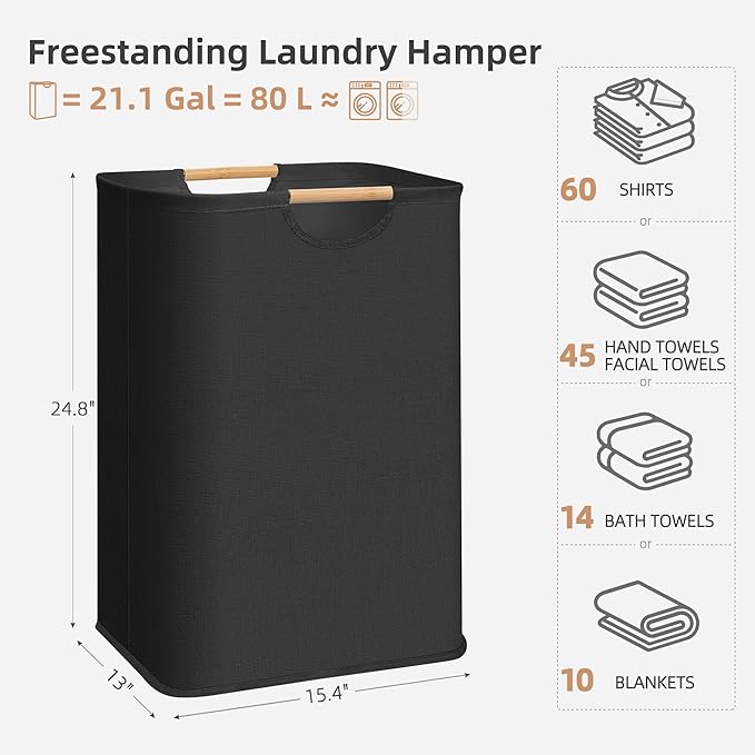 STORAGE MANIAC Large Laundry Hamper, 80L Collapsible Laundry Basket - Image 3