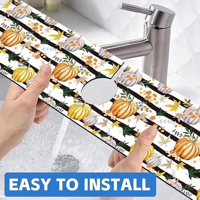 Thanksgiving Sink Faucet Absorbing Mat Autumn Pumpkin Floral Absorbent Fast - Image 6