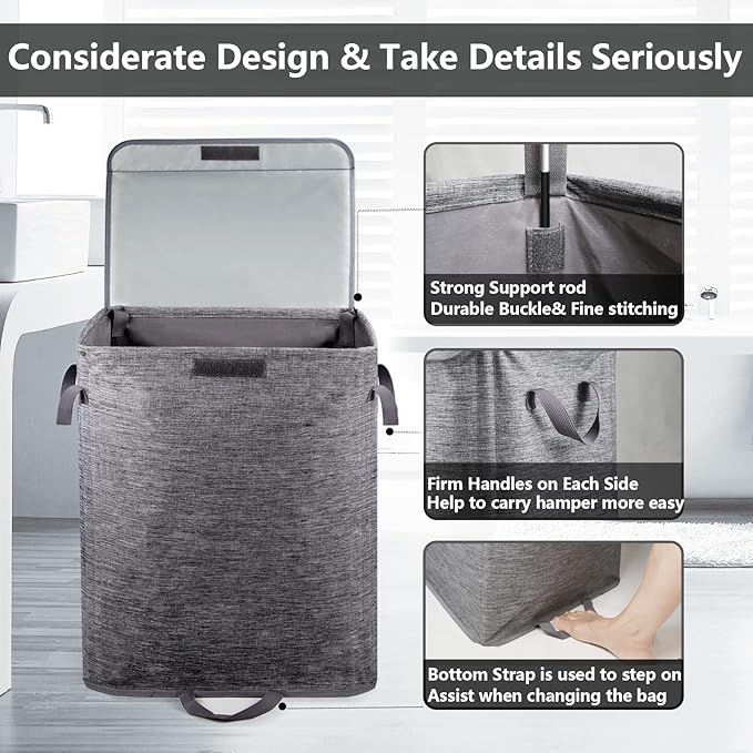 Foldable Laundry Hamper with 2 Removable Drawstring Bags, Portable Laundry - Image 7