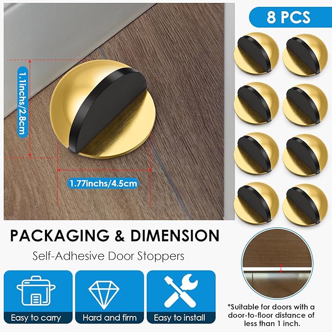 8 Pcs Self Adhesive Door Stoppers, Stainless Steel Floor Door Stop Wall - Image 2