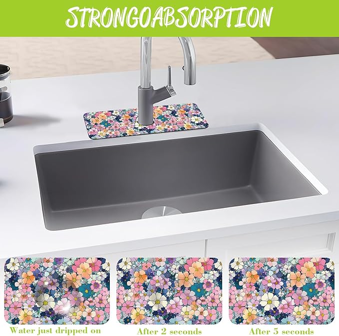 Sink Faucet Absorbing Mat Cute Flowers Sink Splash Guard Drying Mat - Image 5