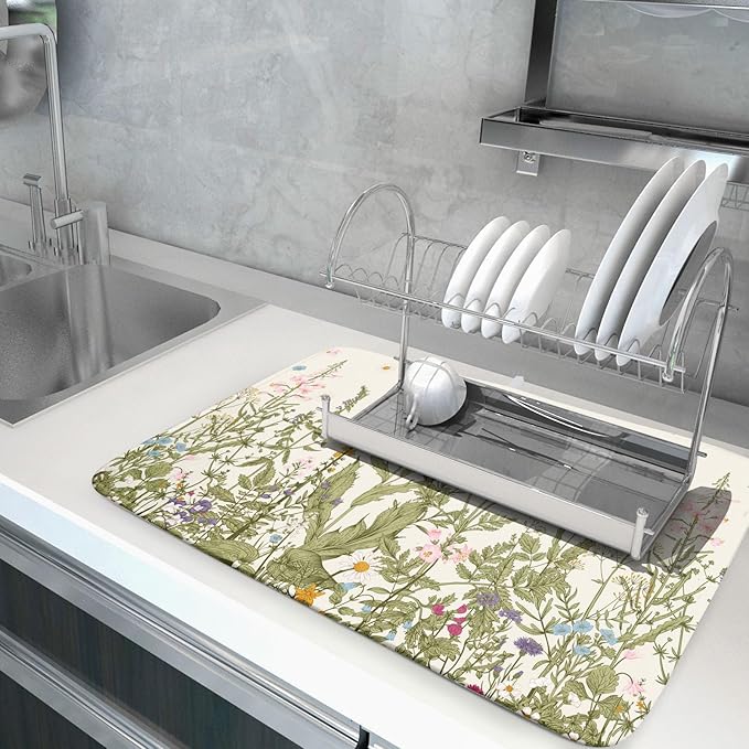 Aportt Spring Floral Wildflower Dish Drying Mat - Image 3