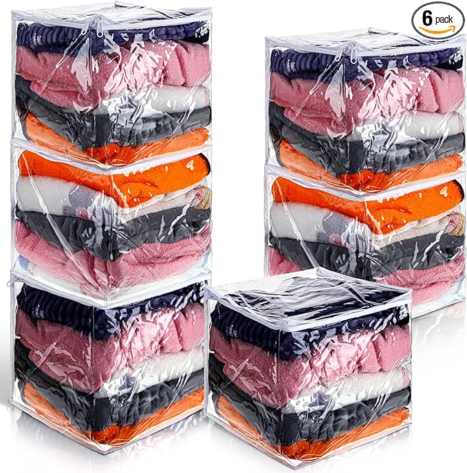 6 Packs Clear Zippered Storage Bags Sweater Moth Bags Plastic Storage by Shappy