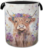 Highland Cow Laundry Basket, Foldable Oxford Cloth Flower Funny Laundry Hamper by Unknown