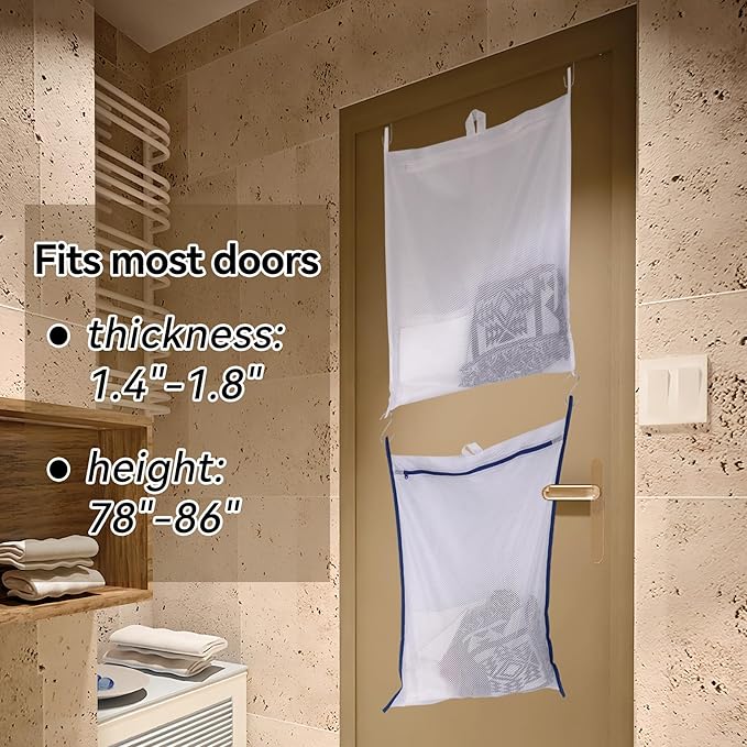 Klmnop 2 Pack Over the Door Laundry Hamper, Large Mesh Laundry Hamper Bag - Image 2