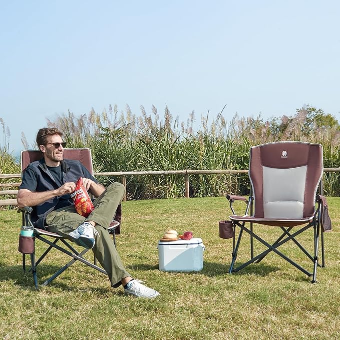 EVER ADVANCED Oversized Folding Camping Chair, for Adults Heavy Duty Lawn Chair with Side Pockets, Portable Collapsible Quad Chair for Outside, Support Up to 500lbs, Red - Image 2