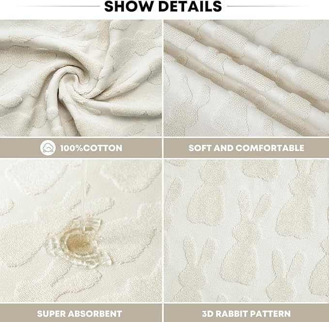 Artoid Mode 2 Pcs Beige 3D Rabbit Jacquard Easter Hand Towels - Image 7