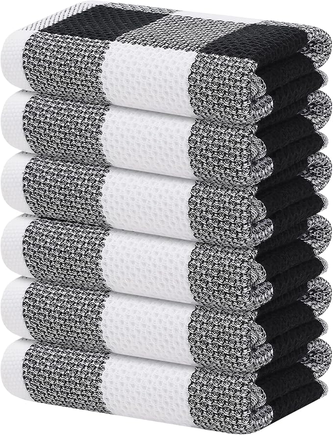 Homaxy 100% Cotton Waffle Weave Check Plaid Kitchen Towels, 13 x 28 Inches by Homaxy