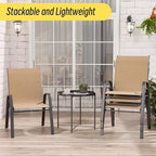 Betterhood Patio Chairs Set of 2, Stackable Outdoor Dining Chairs Set with Breathable Seat Fabric, All-Weather Powder-Coated Metal Frame for Deck, Pool Side and Backyard, 350LBS Capacity (Khaki) - Image 3
