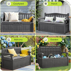 Greesum 80 Gallon Outdoor Storage Bench, Resin Patio Furniture with Armrest,Waterproof and UV-Resistant, Perfect to Garden, Poolside and Lawn, Dark Grey - Image 7