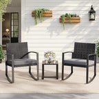 3 Pieces Outdoor Patio Furniture Set Rocking Bistro Set Outdoor Rattan Conversation with Coffee Table for Garden Balcony Backyard Poolside (Grey Cushion) - Image 6