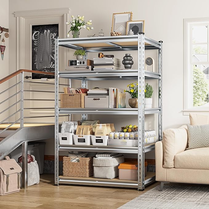 REIBII Garage Shelving, 5 Tier Storage Shelves Load 2400LBS, Adjustable Garage Shelves Heavy Duty, Metal Shelving Unit with Waterproof Columns for Warehouse, 35.5" W x 11.9" D x 72" H, Galvanized - Image 9