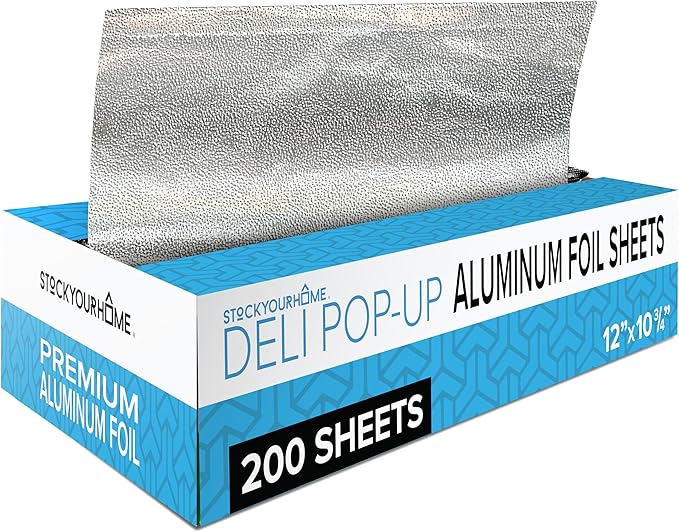 200 Count Pre-Cut Deli Aluminum Wraps – 12" Heavy-Duty Pop-Up, Disposable by StockYourHome