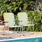 VINGLI Aluminum Oversize Patio Lawn Chairs Folding Set of 2 with Detachable Cup Holder, Webbed Beach Chair Folding Chair Outdoor Portable Camping Chair for Yard, Garden - Image 2