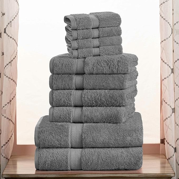 Superior Egyptian Cotton Solid Towel Set, Washcloths 13” x 13”, Hand Towels 20” - Image 2
