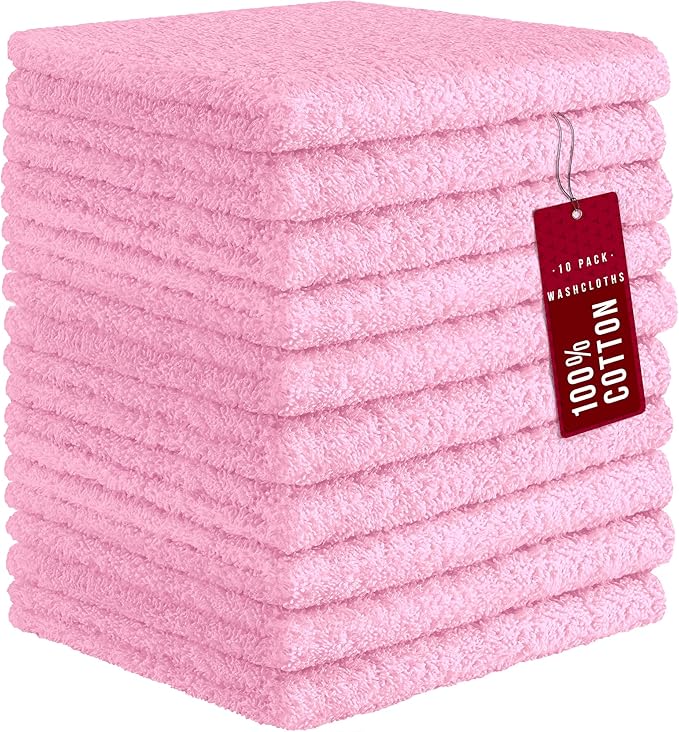 DecorRack 10 Pack 100% Cotton Wash Cloth, Luxurious Soft, 12 x 12 inch Ultra by DecorRack