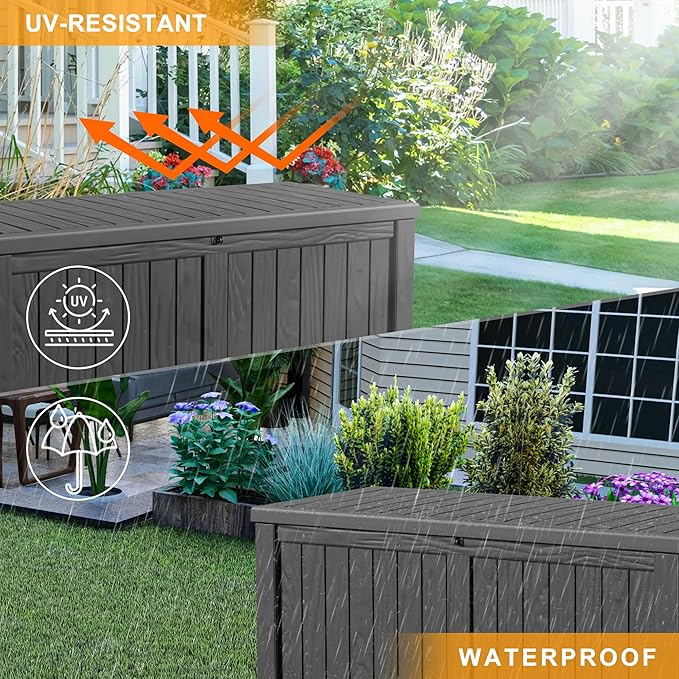 ROJIK 150 Gallon Outdoor Storage Box Waterproof - Patio Furniture Outside Deck Box, Garden Tools, Cushions, Pool Accessories Storage Bench with Lockable Lid and Side Handles (Black, 150 Gal) - Image 7