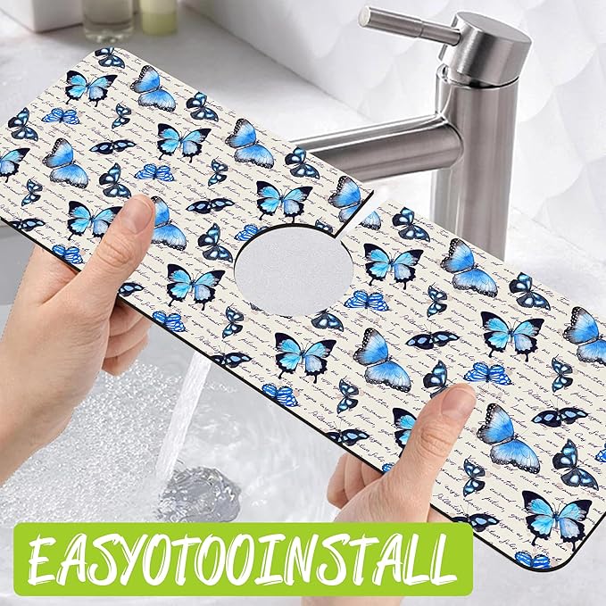 Sink Splash Guard Faucet Mat Watercolor Butterflies Absorbent Fast Drying Mat - Image 4