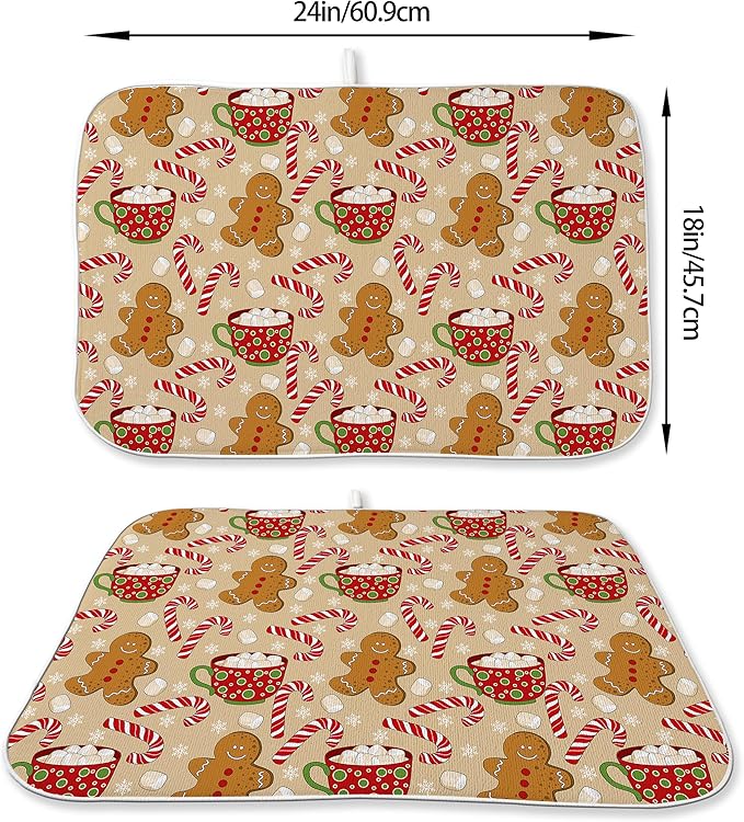 Christmas Dish Drying Mats 18x24 Inch Candy Cane Snowflake Gingerbread Man - Image 2