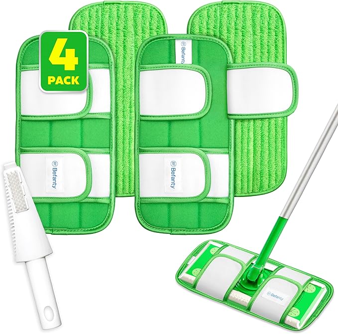 4 Pack Reusable Microfiber Mop Pads, Compatible by BEFANTY