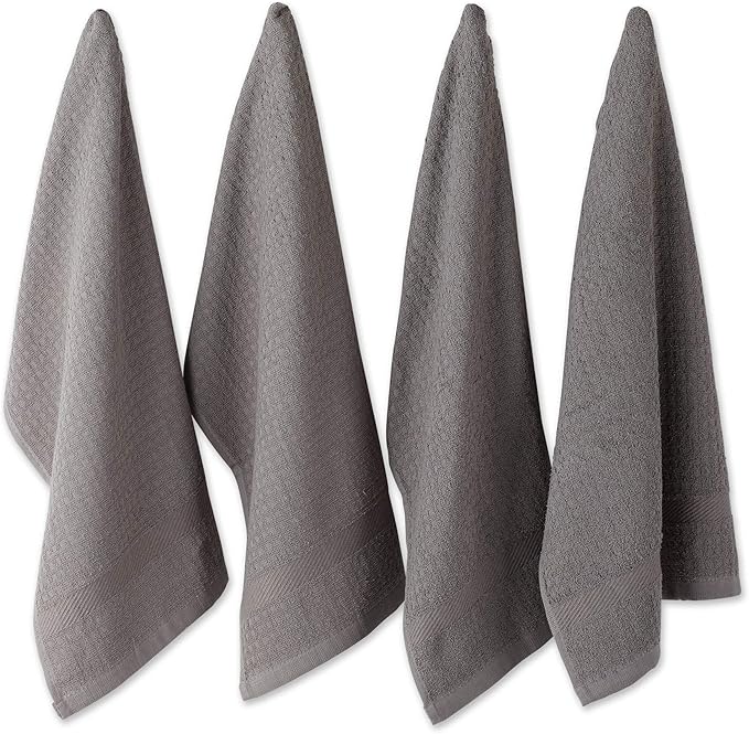 DII Basic Terry Collection Waffle Dishtowel Set, Solid Gray, 4 Piece by DII
