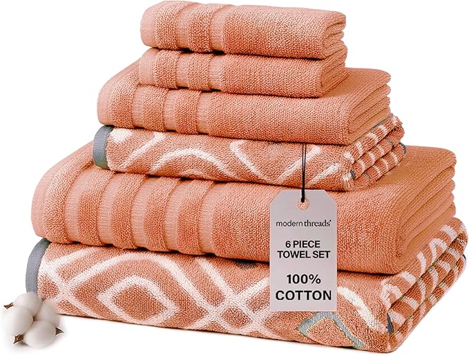 Modern Threads Oxford 6-Piece 100% Cotton Towel Set – Yarn Dyed Jacquard & by ModernThreads