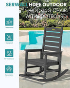 SERWALL Outdoor Rocking Chair Set of 2, Oversized Rocking Chair with Footboard for Adults, HDPE All Weather Resistant Rocking Chairs for Patio, 350lbs Weight Capacity, Gray - Image 4