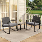 3 Pieces Outdoor Patio Furniture Set Rocking Bistro Set Outdoor Rattan Conversation with Coffee Table for Garden Balcony Backyard Poolside (Grey Cushion) - Image 8