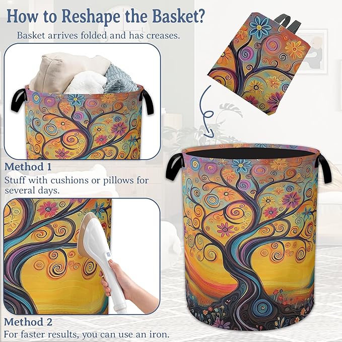 Abstract Tree Flowers Laundry Basket, Oxford Cloth Laundry Hamper - Image 6