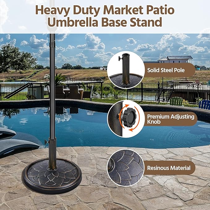 Yaheetech 18'' Patio Umbrella Base 26.5lbs Heavy Duty Antiqued Outdoor Market Umbrella Stand All-Weather Resin Umbrella Base for Garden & Yard, Bronze - Image 2