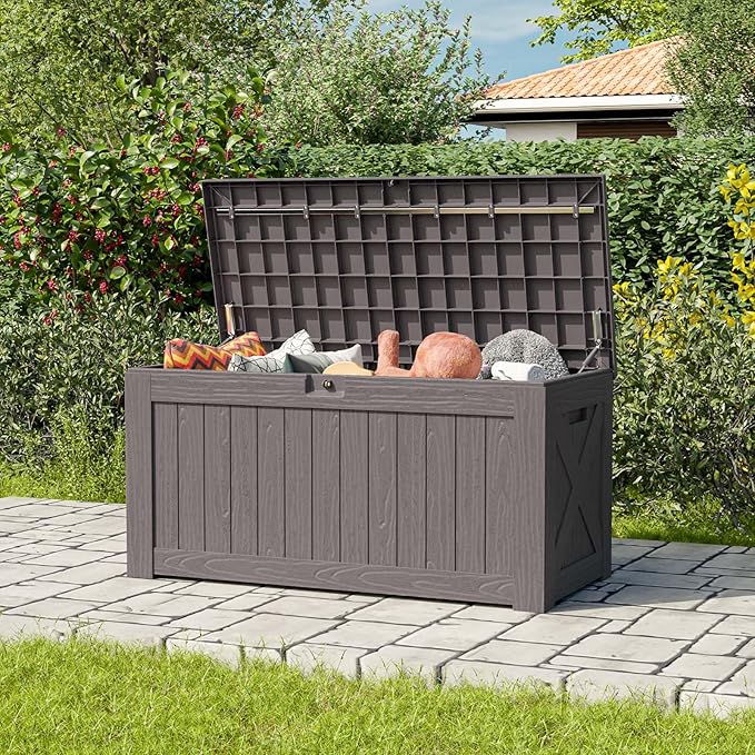 Patiowell 120 Gallon Large Deck Box, Outdoor Lockable Storage Box for Gardening Tools, Waterproof Deck Box for Patio Furniture, Brown - Image 5