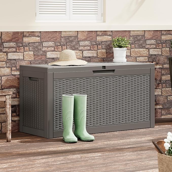 Outdoor Storage Box, Resin Deck Boxes Indoor and outdoor, Waterproof Storage Box Lockable Lid (Grey,70 Gallon) - Image 7