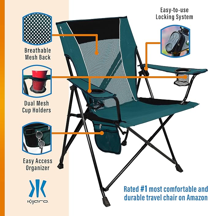 Kijaro Dual Lock Portable Camping Chairs - Enjoy the Outdoors with a Versatile Folding Chair, Sports, Outdoor & Lawn - Dual Lock Feature – Cayman Blue Iguana - Image 5