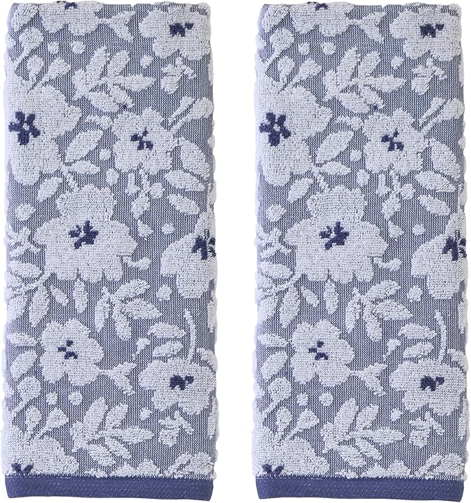 SKL Home Floral Jacquard 100% Cotton 2pc Hand Towel Set, Reversible & Decorative by SKLHomebySaturdayKnightLtd