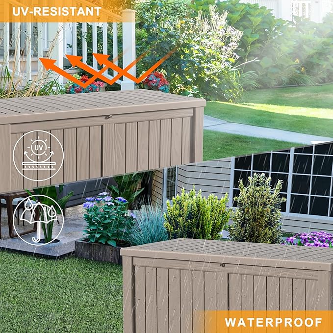 150 Gallon Outdoor Deck Box, Lockable Waterproof Outdoor Storage Boxes For Garden Tools,Indoor Cushions,Accessories Outside Storage Resin Weatherproof Container(Grey) - Image 5