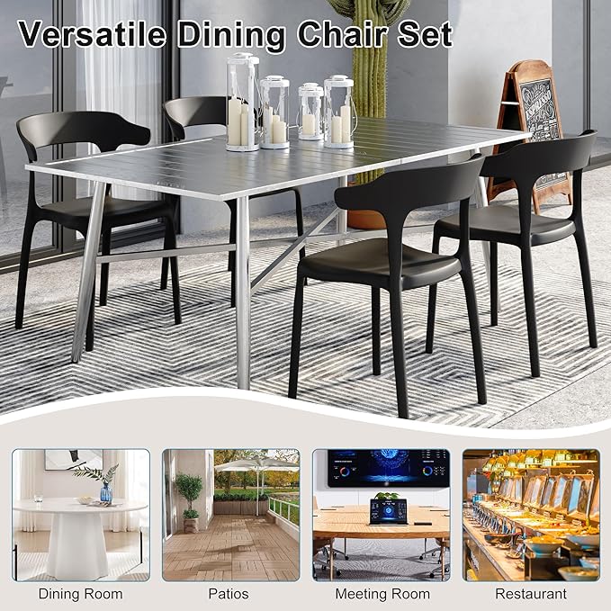VECELO 4 Pack Plastic Stacking Chairs, Stackable Dining Chairs for Kitchen Restaurant Patio, Portable Indoor Outdoor Use, No Assembly Required, Black - Image 7