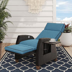 Grand patio Outdoor Recliner Chair Patio 150° Lay Flat Recliner with Flip Table Wicker Reclining Lounge Chair Peacock Blue by GrandPatio