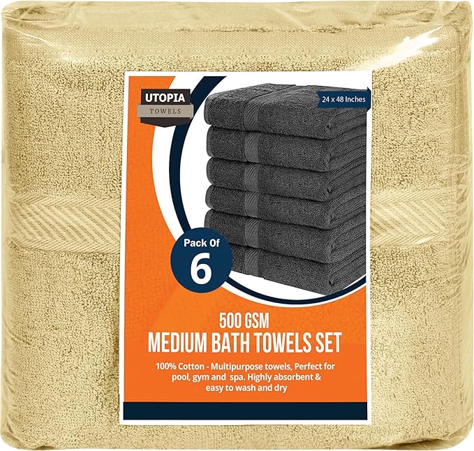 Utopia Towels 6 Pack Medium Bath Towel Set, 24 by 48 Inches, 500 GSM 100% Ring - Image 8