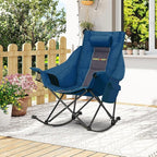 Oversized Rocking Camping Chair with Headrest & Cup Holder - 400lbs Capacity, 600D Oxford Fabric, Easy Fold Portable Outdoor Rocker Chair for Camping, Backyard, Beach, Blue - Image 2