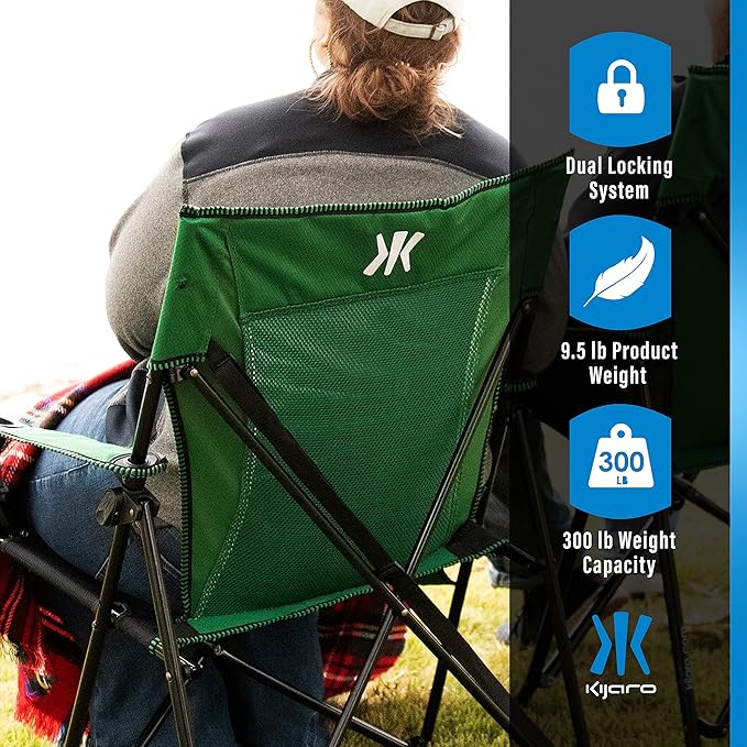 Kijaro Dual Lock Portable Camping Chairs - Enjoy the Outdoors with a Versatile Folding Chair, Sports Chair, Outdoor Chair & Lawn Chair - Dual Lock Feature Locks Position – Jasper Green - Image 6