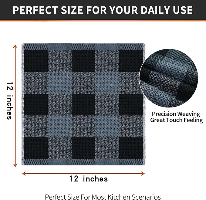 Homaxy 100% Cotton Waffle Weave Check Plaid Dish Cloths, 12 x 12 Inches - Image 5