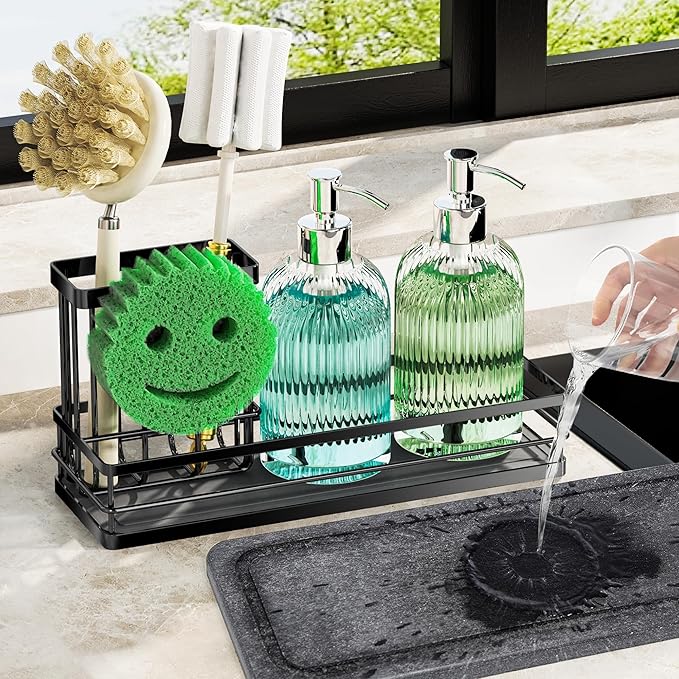 Sink Caddy Organizer with Water Absorbing Stone Tray, Instant Dry Sponge Holder by galasily